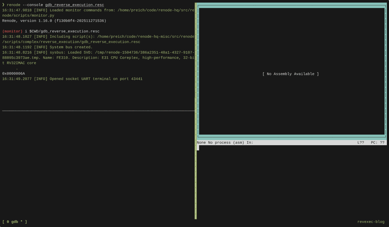 Reverse debugging in Renode demo